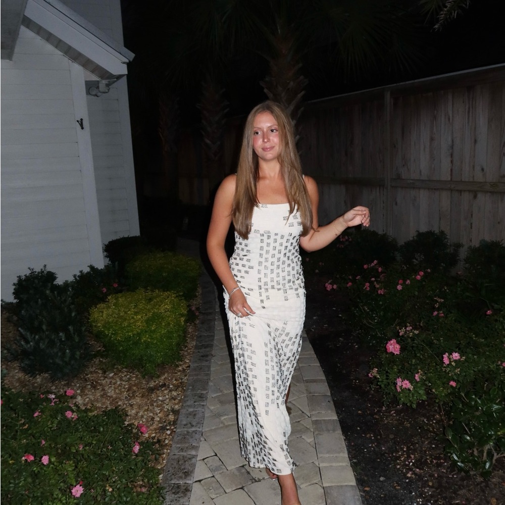 Haute Hippie Cream and Black Full Beaded Dress